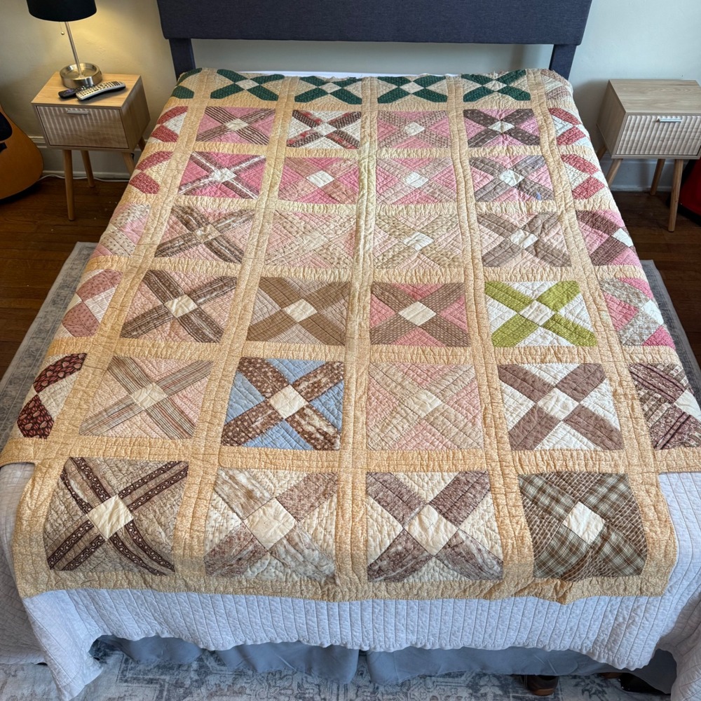 Antique Handmade 19th Century Patchwork Friendship Signature Quilt Calico 76x82